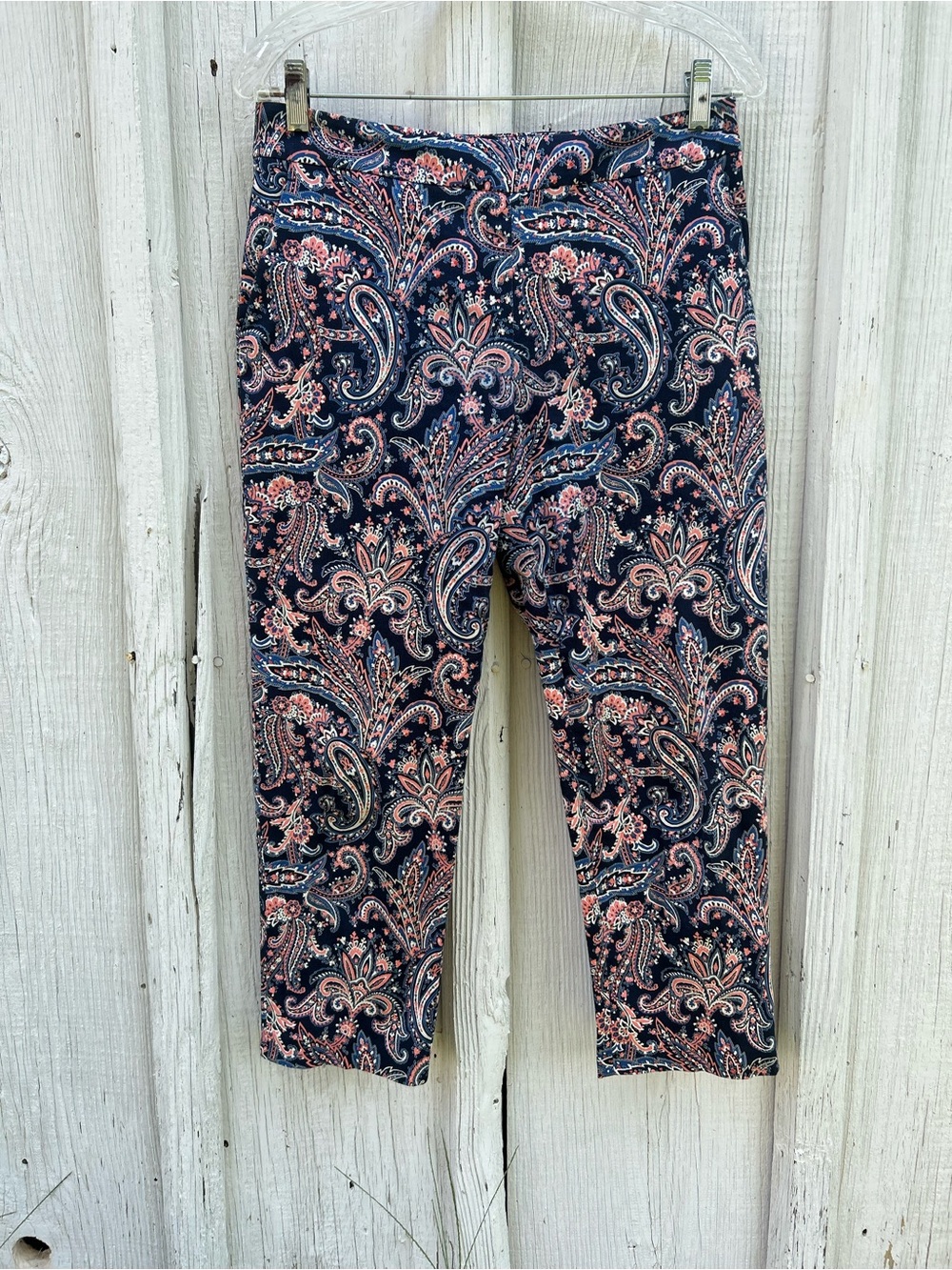 Pendleton Petite Paisley Cropped Pants Size 6 Petite Navy Pink Blue Stretch